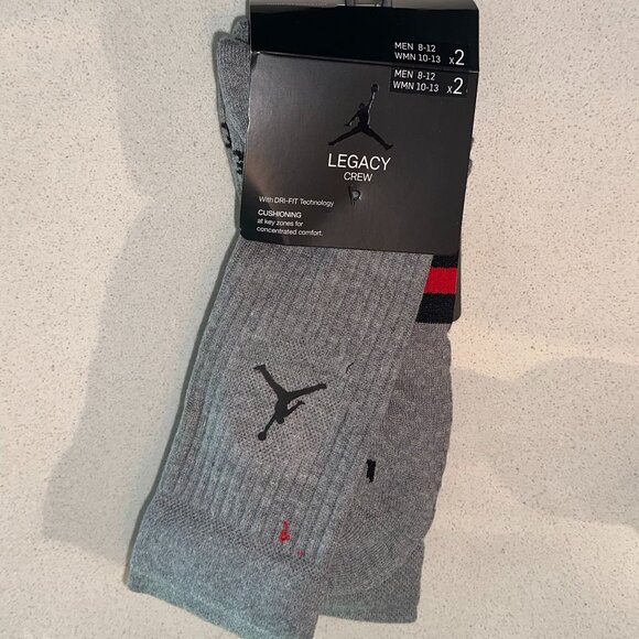 Jordan Legacy Dri-FIT Crew Socks 2-Pack - Gray with Jumpman Logo - Men's/Women's - Picture 1 of 2